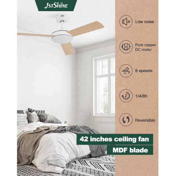 Ventilador de teto com motor reversível com controle remoto e lâminas brancas de MDF