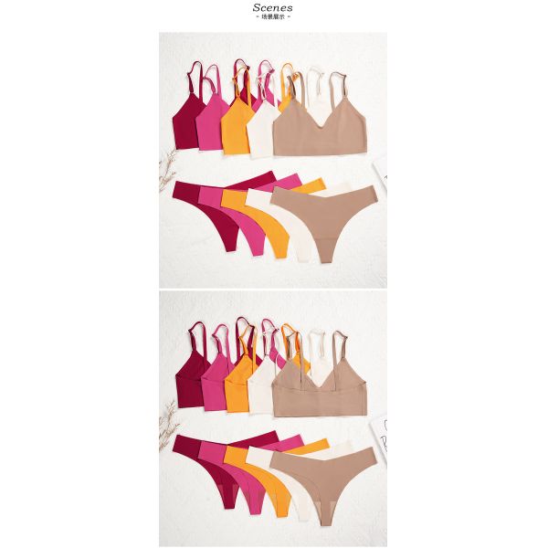 New Arrival Women Sexy Underwear Bra Set Women's V-neck Thong Underwear Seamless Wire-free Comfortable Sports Bra Set