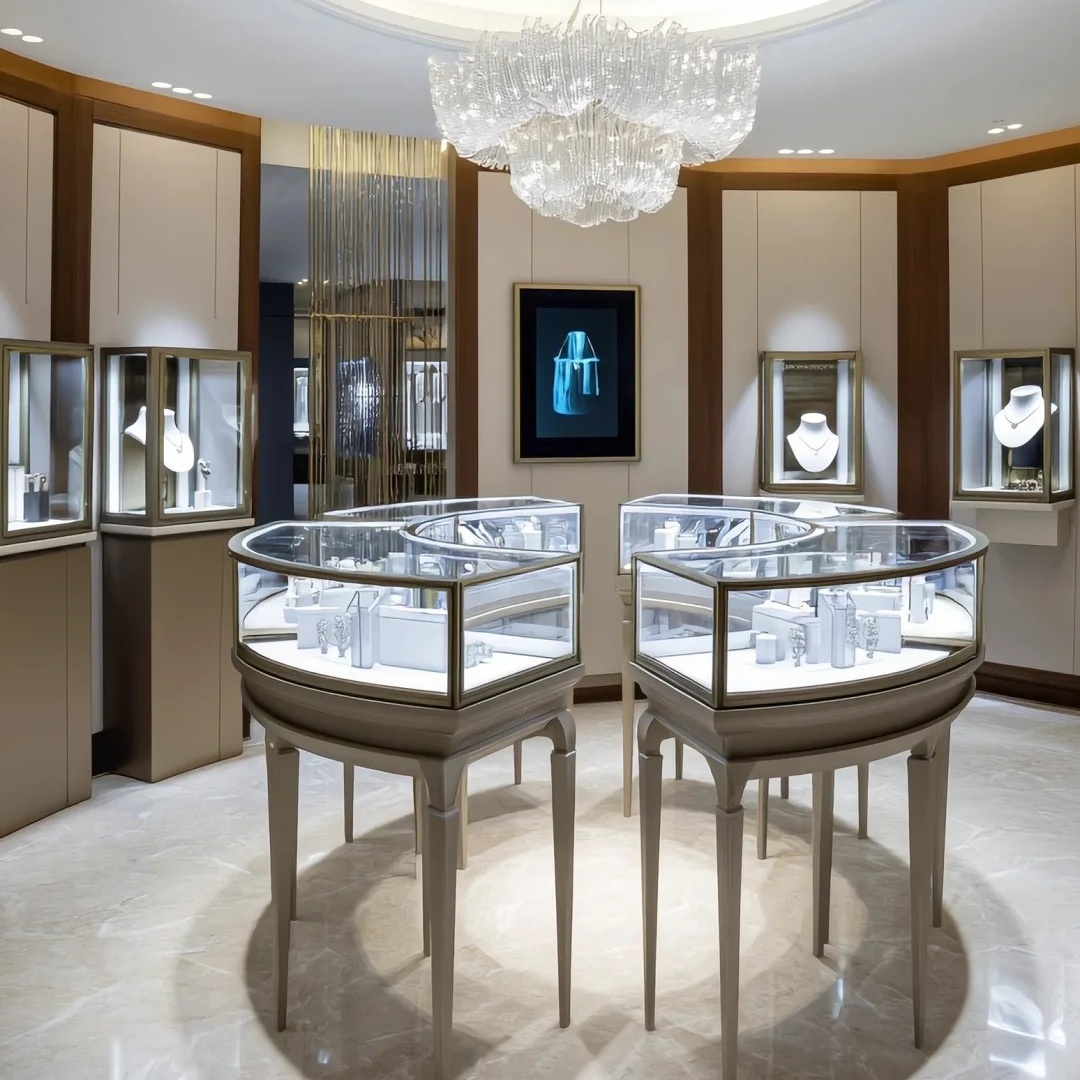 Freestanding Island Jewelry Display Cabinet Metal Glass Wood Center Showcase for Shop