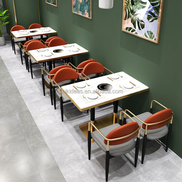 Commercial Restaurant Booth Table and Chair Set Modern Marble Top Dining Table Banquette Seating for Cafe Bar Dining Space