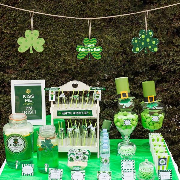 Wooden Shamrock Ornaments Patrick's Day Decoration Unfinished Wood Discs for Home Farmhouse Crafts Hanging Spring Decorations