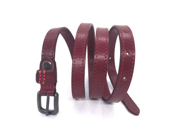 Womens Genuine Cowhide Leather Belt  Thin  Vintage In Red Color