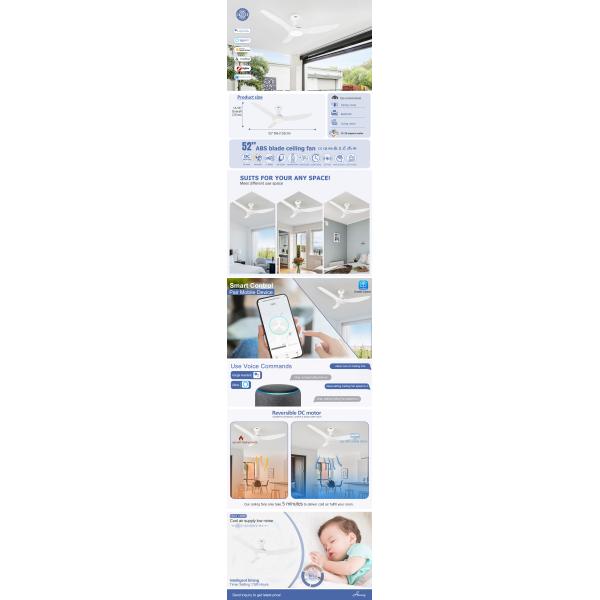 Modern Flush Mount Dimmable LED Ceiling Fan with Remote Control and Multiple Size Options