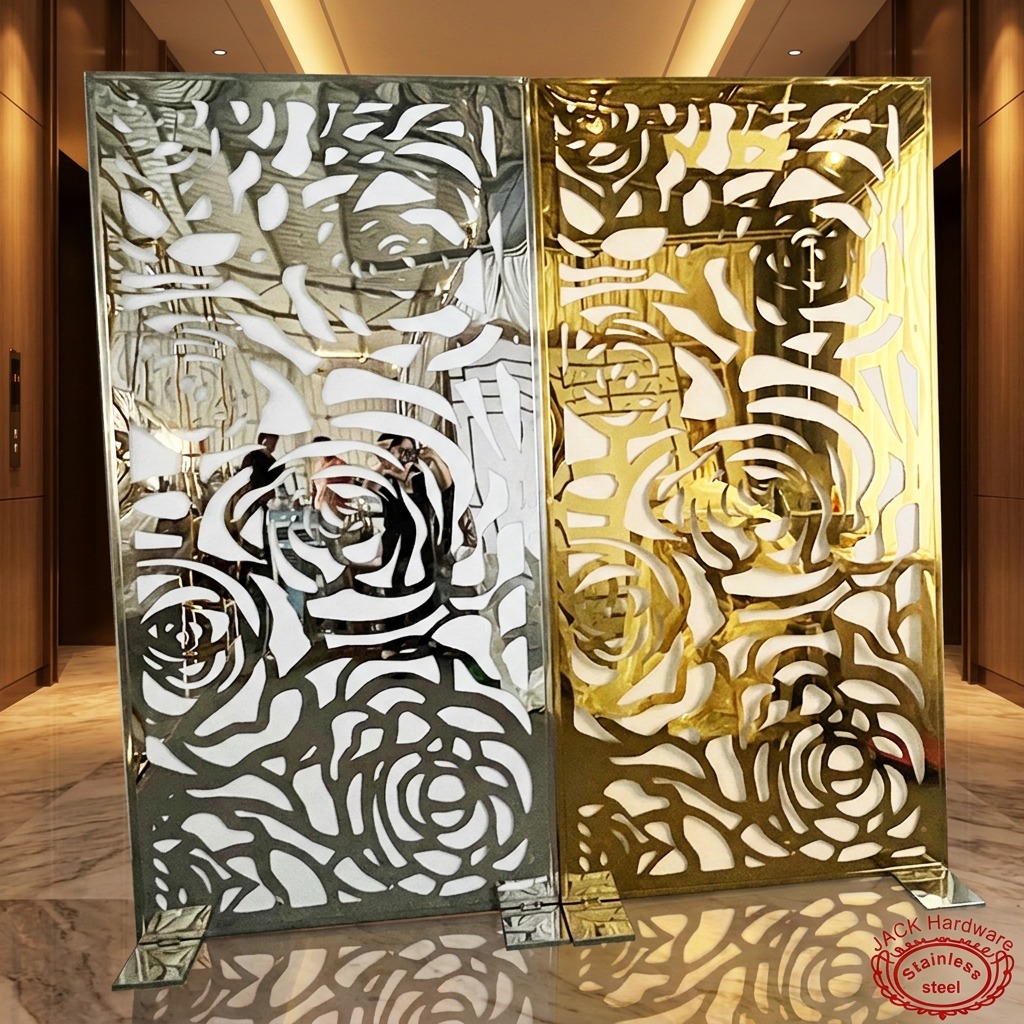 WENDING Silver & Gold Mirror Rose Laser-Cut Backdrop Panel – Dual Color Wedding Screen