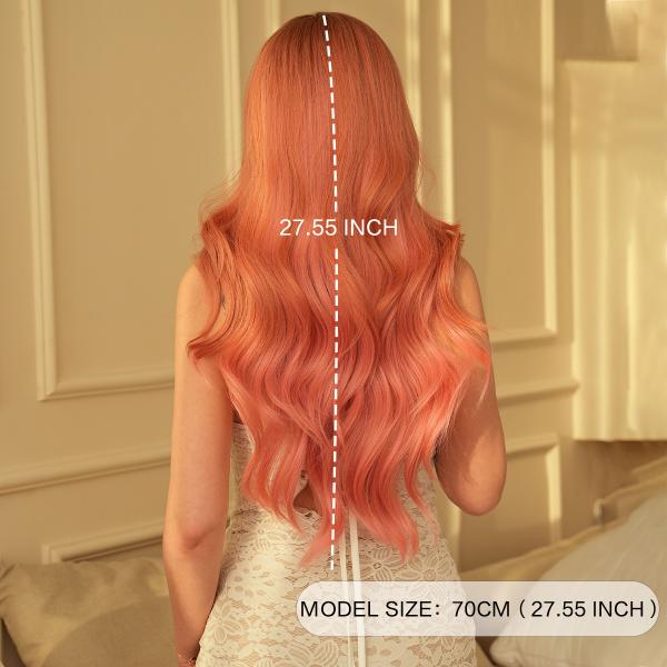 Fashion Long Body Wave Dark Root Hair Pink Synthetic Wigs For Women
