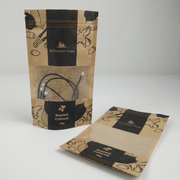 Snack Waterproof Stand Up Laminated Brown Kraft Paper  Bags With Window