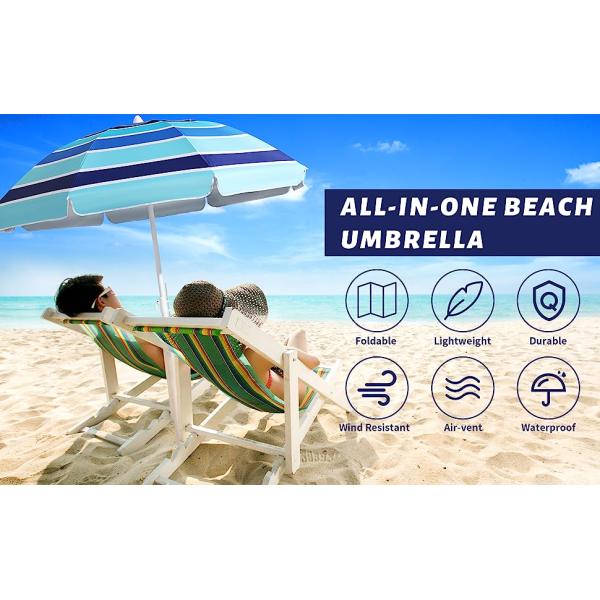 Heavy Duty High Wind Beach Umbrella Parasols Sand Anchor & Tilt Sun Shelter, UV 50+ Protection Outdoor Sunshade