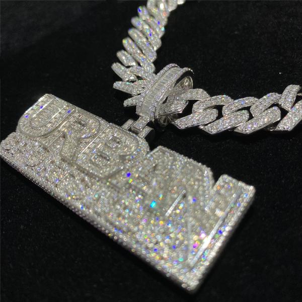 Jewelry 925 Moissanite Pendant Hip Hop Chains Sterling Silver 18k Baguette Cut Necklace VVS