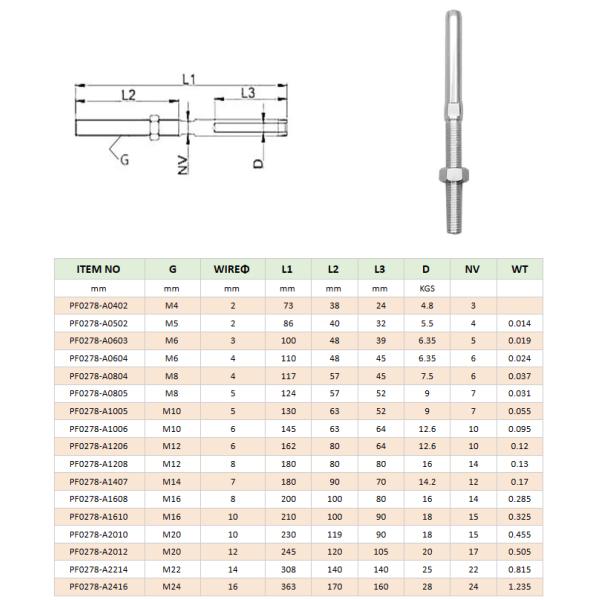 Полированная нержавеющая сталь 304/316 Swage Stud Thread Rigging Terminal для B2B