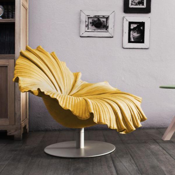 Art furniture decoration special design Rotatable yellow fabric flower shaped chair flocked cloth modern leisure chair