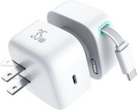Eu Plug 35W PD GaN Adaptateur d'alimentation pour bureau de type C avec câble magnétique rétractable