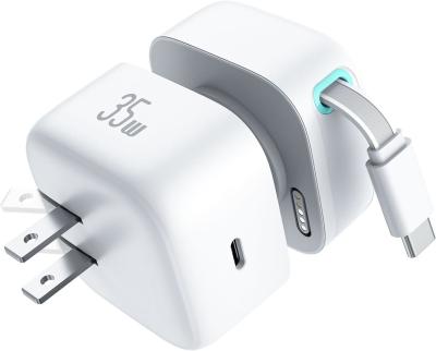 Eu Plug 35W PD GaN Type C Desktop Power Adapter With Magnetic Retractable Cable