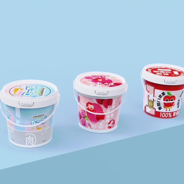 900 мл 32 унции PP Пластиковые напитки Шоколадные соусы Пакет ведра с крышкой ручки