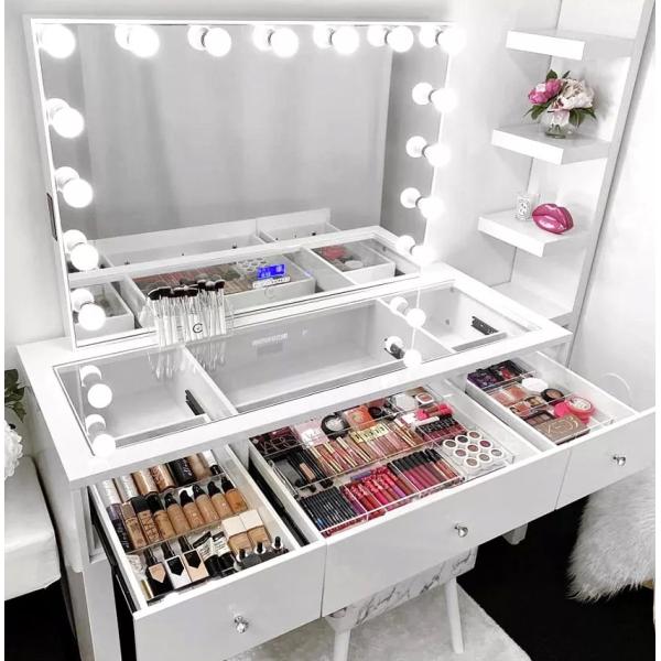 Led Mirrored Makeup Vanity Hollywood Dressing Table OEM