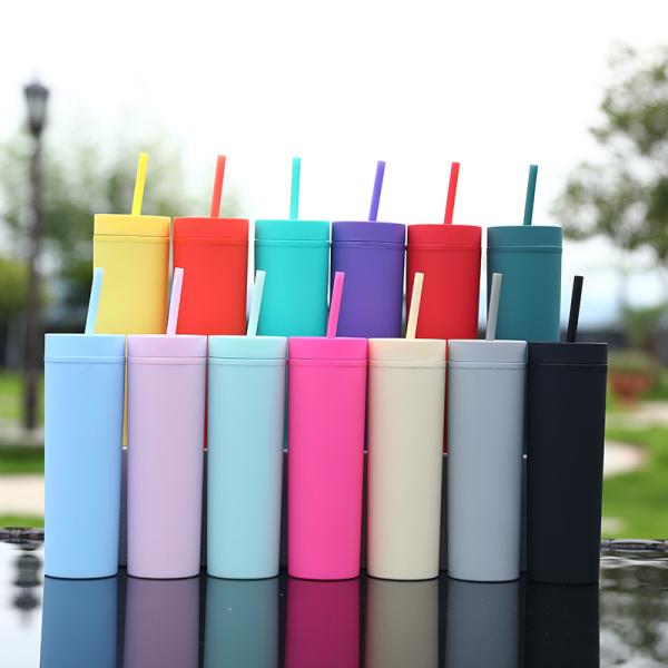 The Manufacturer's New Cross-border Modern And Simple Frosted Double-layer Plastic Cup Is A Universal And Portable 16OZ Straight Cup