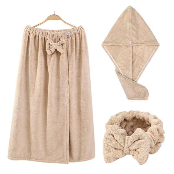 Улучшите свою ванную комнату с купальным полотенцем из кораллового бархата, увеличенным бюстгальтером, юбкой для купания, лентой для волос и капсулой для сухих волос.