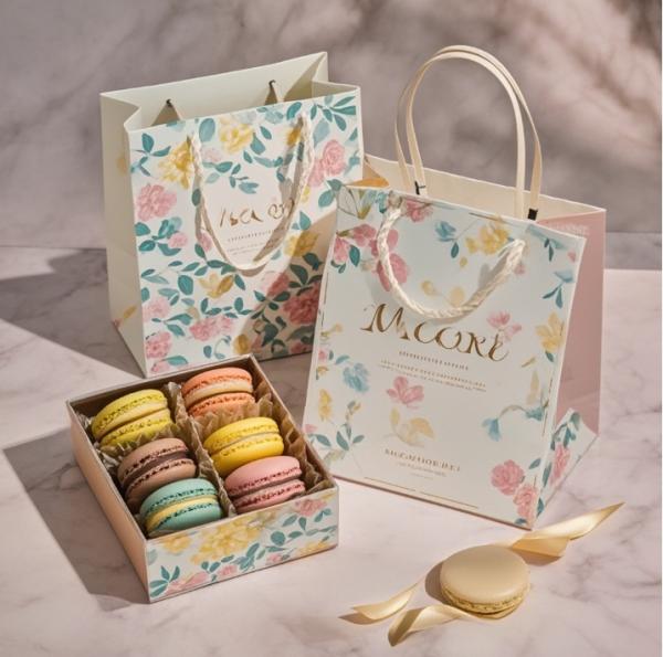 Free Design Custom Logo of high-end food grade macaron chocolate  paper packaging box macaron cake gift box
