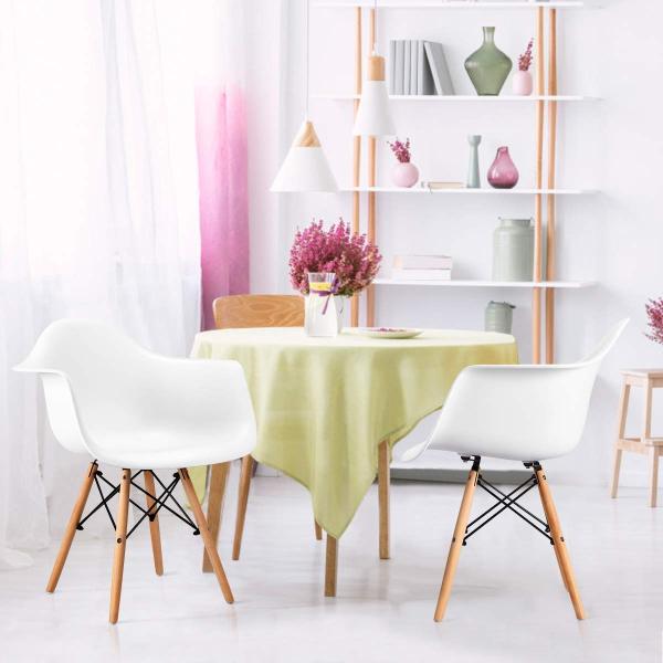 Natural Wood Legs Modern Dining Armchair Easily Assemble Molded Plastic Shell