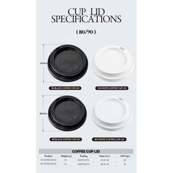 Heat Resistant PS 80mm 90mm Black/White Plastic Coffee Cup Drinking Lids