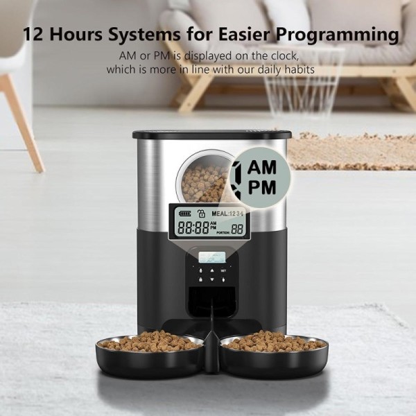 5L Smart Pet Feeder With LCD Display Dual Bowls Intelligent Pet Feeding Machine