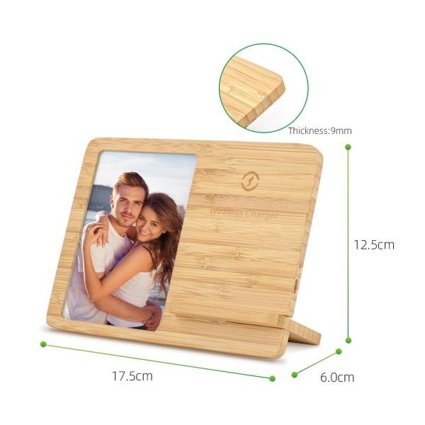 Cadre de photo de bureau en bambou en blanc sur mesure avec chargeur sans fil pour l'impression de photos par sublimation