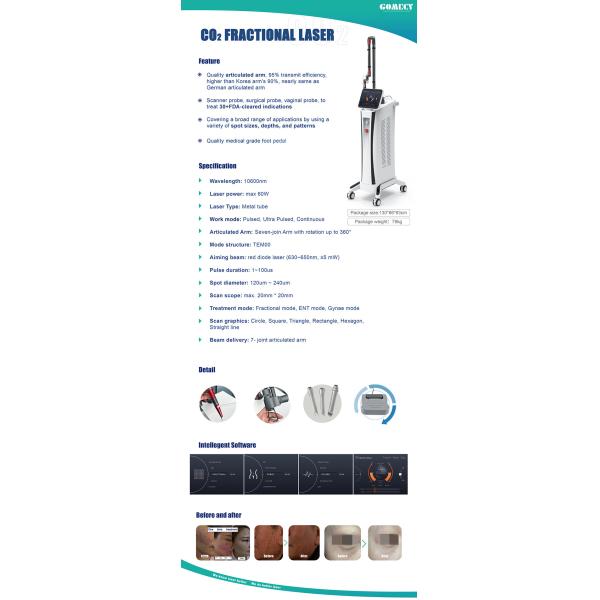 60 Вт фракционная обработка CO2 лазерная машина по омоложению кожи 10600nm