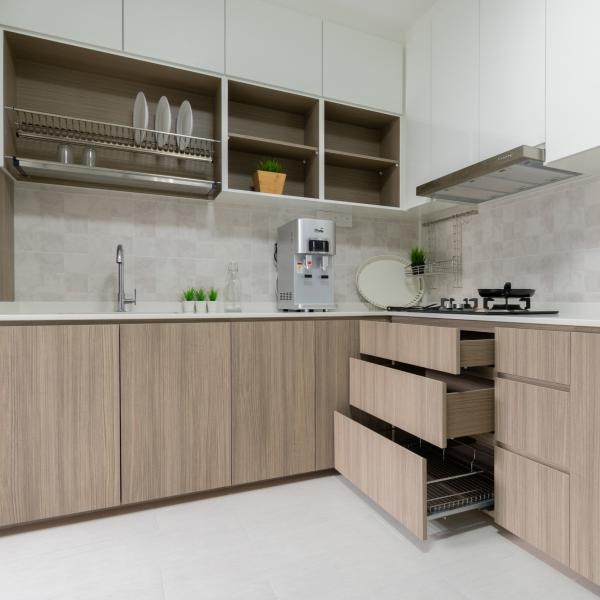 Small Kitchen Pullout Cabinet White And Wood Grain Melamine For Home