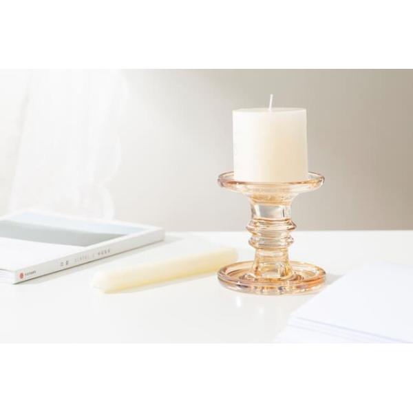 Electroplate Gold Pillar Color Glass Candle Holder Machine Pressed 11.2cm Height