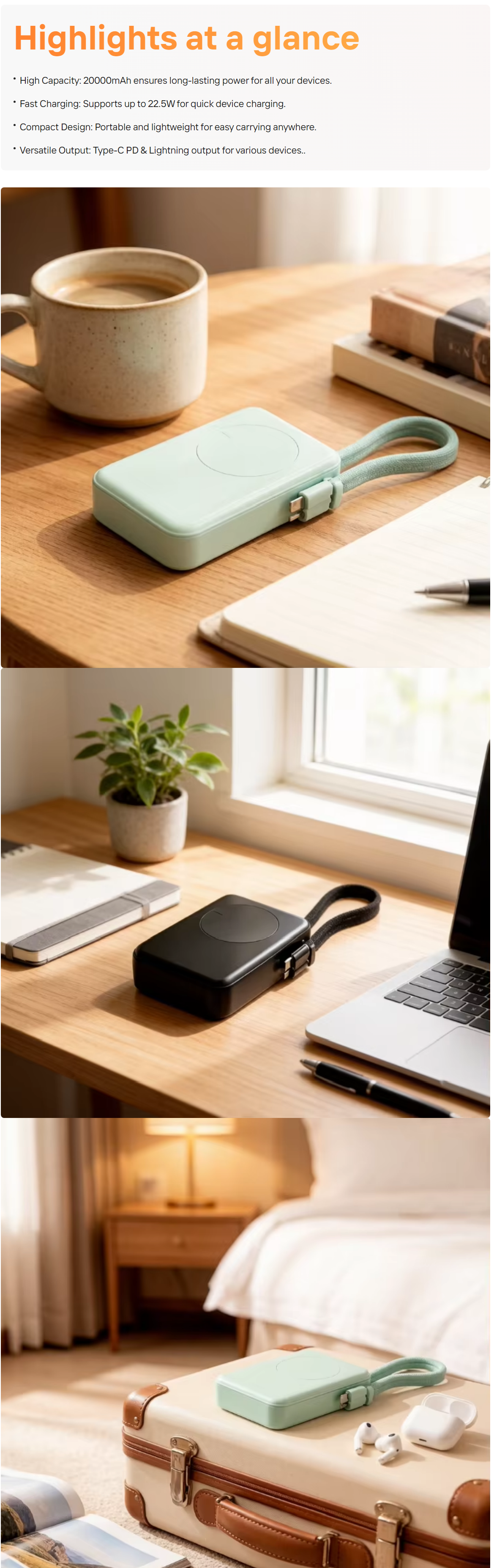 BST-LY06 20000mAh 22.5W Fast Charging Power Bank with Type-C PD Output, S620 Chip, Compact Portable Design