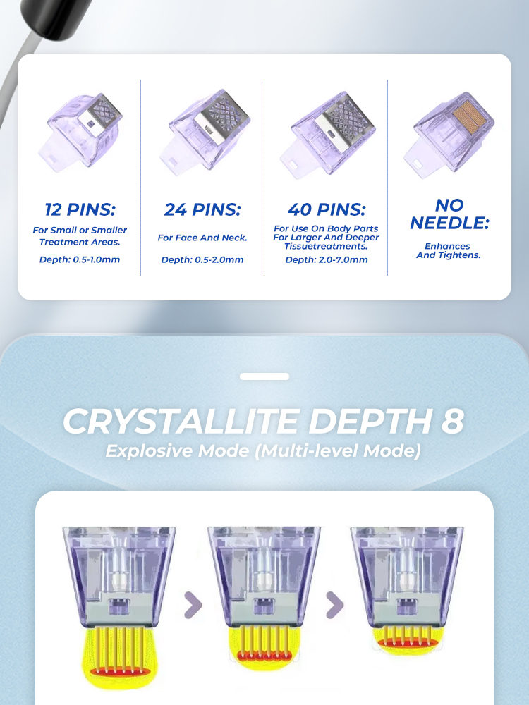Crystallite Depth 8 Fractional RF Microneedle Machine Multi Tips Wrinkle Scar Stretch Mark Removal Skin Tightening Salon Equipment