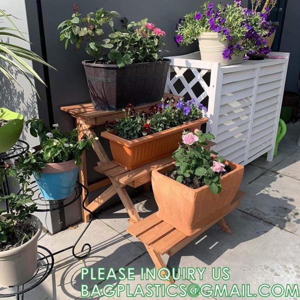 Wood Plant Stand Ladder Plant Shelf, Flower Pot Display Rack Freestanding Planter Holder for Organizer Multiple