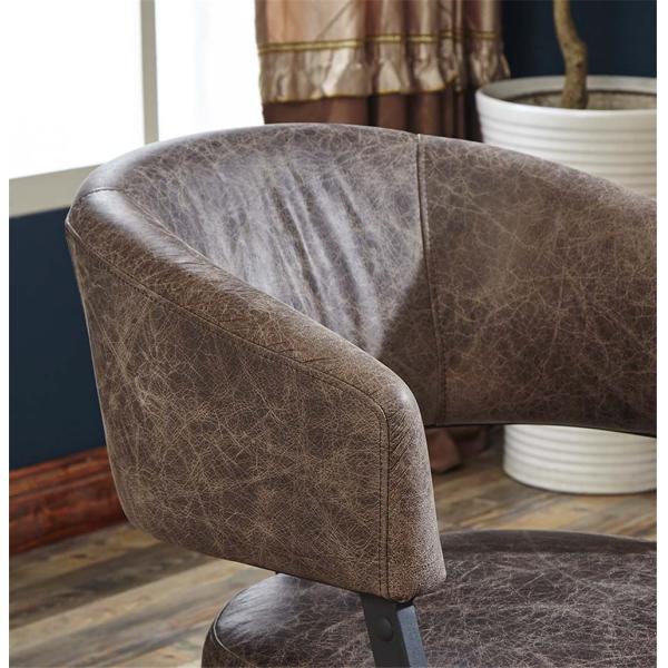 Durable Leather Leisure Chair Matt Black Finish Iron Frame Unique Curve Armrest Shape