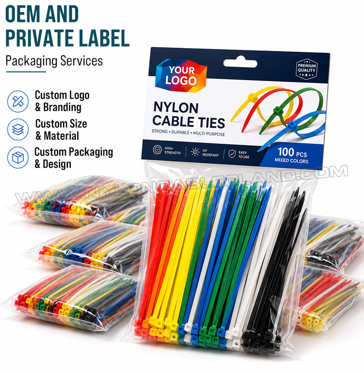 OEM packagings of multiple-color nylon cable ties Colored Cable Tie 200mm x 4.8, 3~50mm Adjustable Nylon 66 Multicolor Zip Tie (222N / 50LBS) for Cable Visual Management