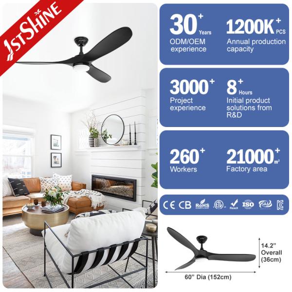 Ventilateur de plafond LED avec lumière 1stshine intérieure Noir en bois massif DC Télécommande silencieuse