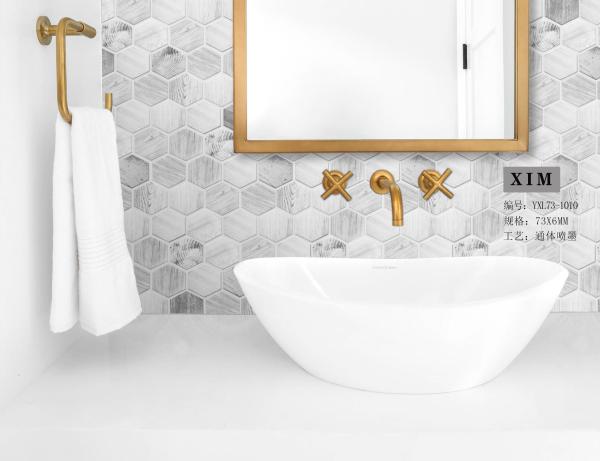 Inkjet Printed Hexagon Glass Mosaic Tile 48x6mm Matt Finish
