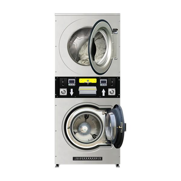 Space-Saving Stackable Coin Operated Washer Dryer Set - Upper Dryer & Lower Washer