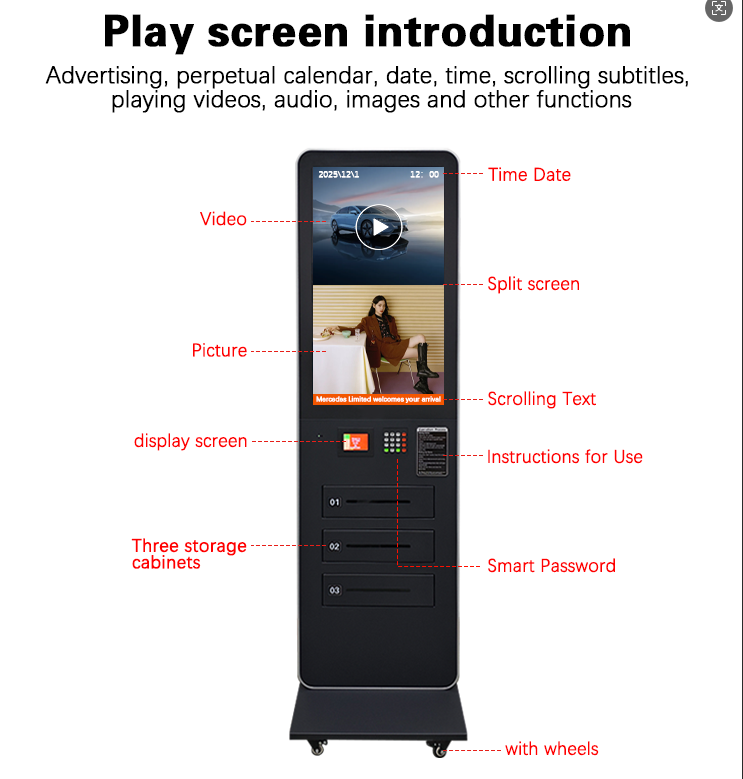 32 Inch Smart Phone Cell Phone Charging Kiosk  Wifi Digital Signage With 3 lockers