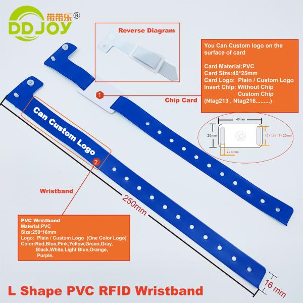 Custom Logo Bracelets L Shape PVC Vinyl Material Writable Smart RFID Chip Wristband