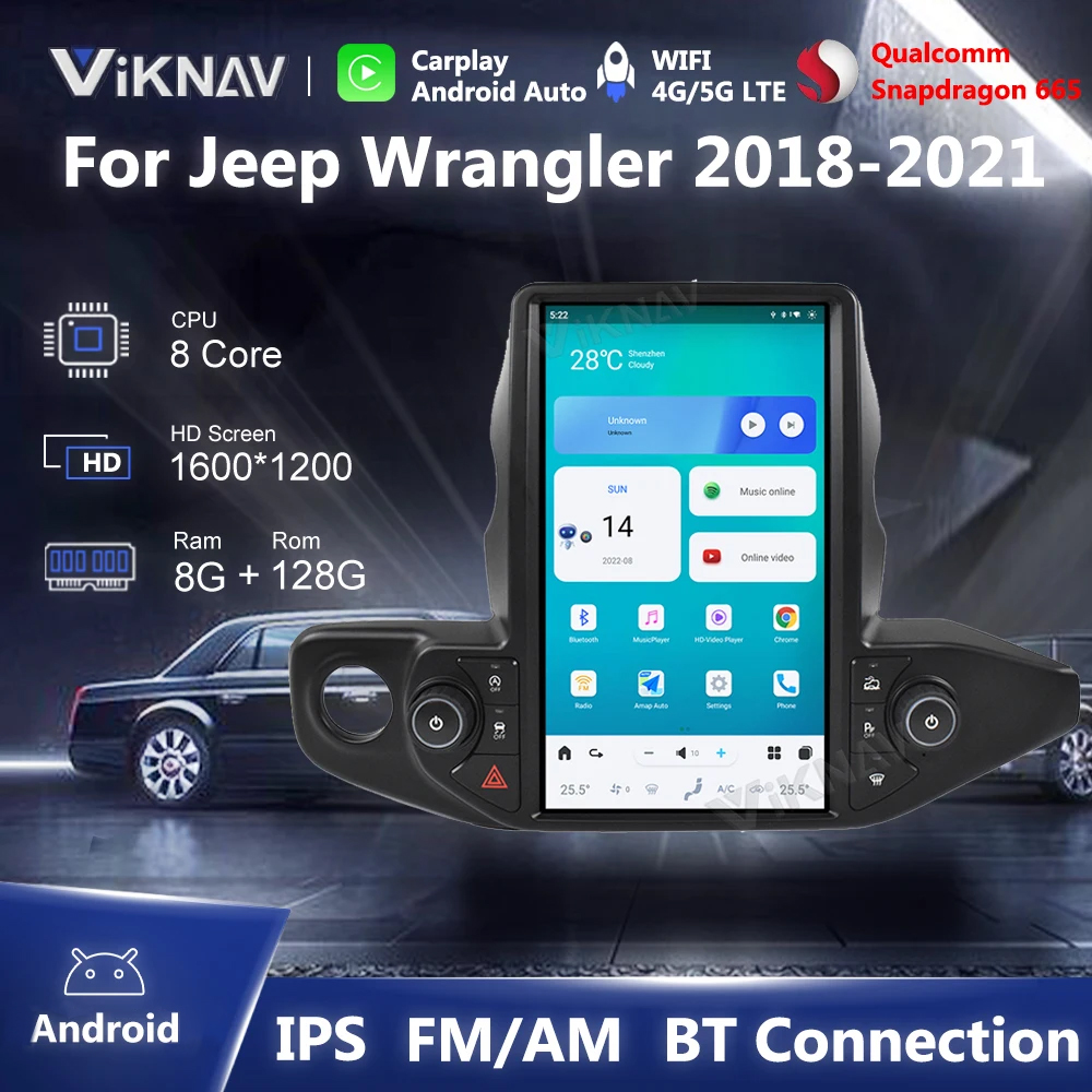 Tesla Style Wrangler Jeep Радио обновление 2018-2021 Замена стерео головного устройства Carplay