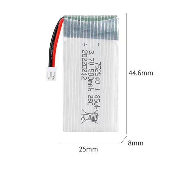 3.7V 500mAh 25C High Rate LiPo Battery 752540 for RC Drone Aircraft Model