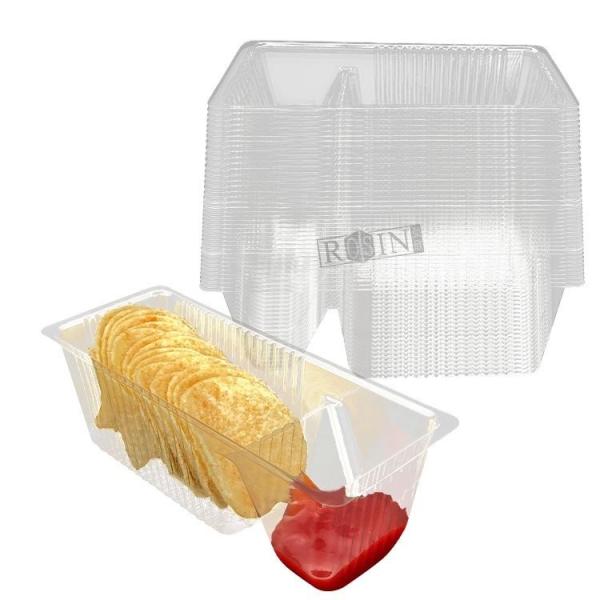 Customizable Plastic Nacho Tray 2 Cavity Rectangular Transparent PET