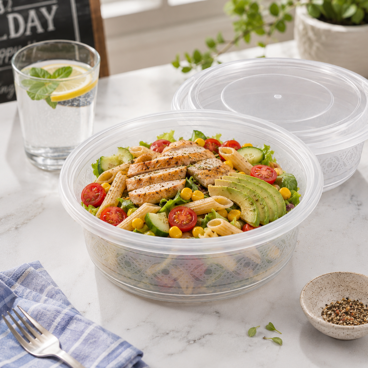 Meal Prep Takeout Deep Round PP Container Disposable with Lid 1000ml