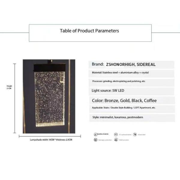 Éclairage de l'escalier du hall d'hôtel Aluminium et lampe suspendue en cristal pour un design moderne