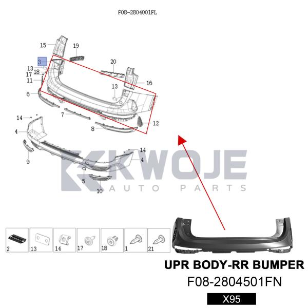 OEM F08-2804501FN Auto Parts Rear Bumper Tail Bumper Body kit for Jetour X95 