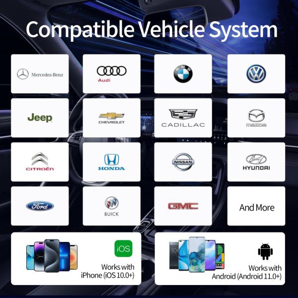Adaptador de coche inalámbrico para vehículos compatible con Plug and Play y control del volante
