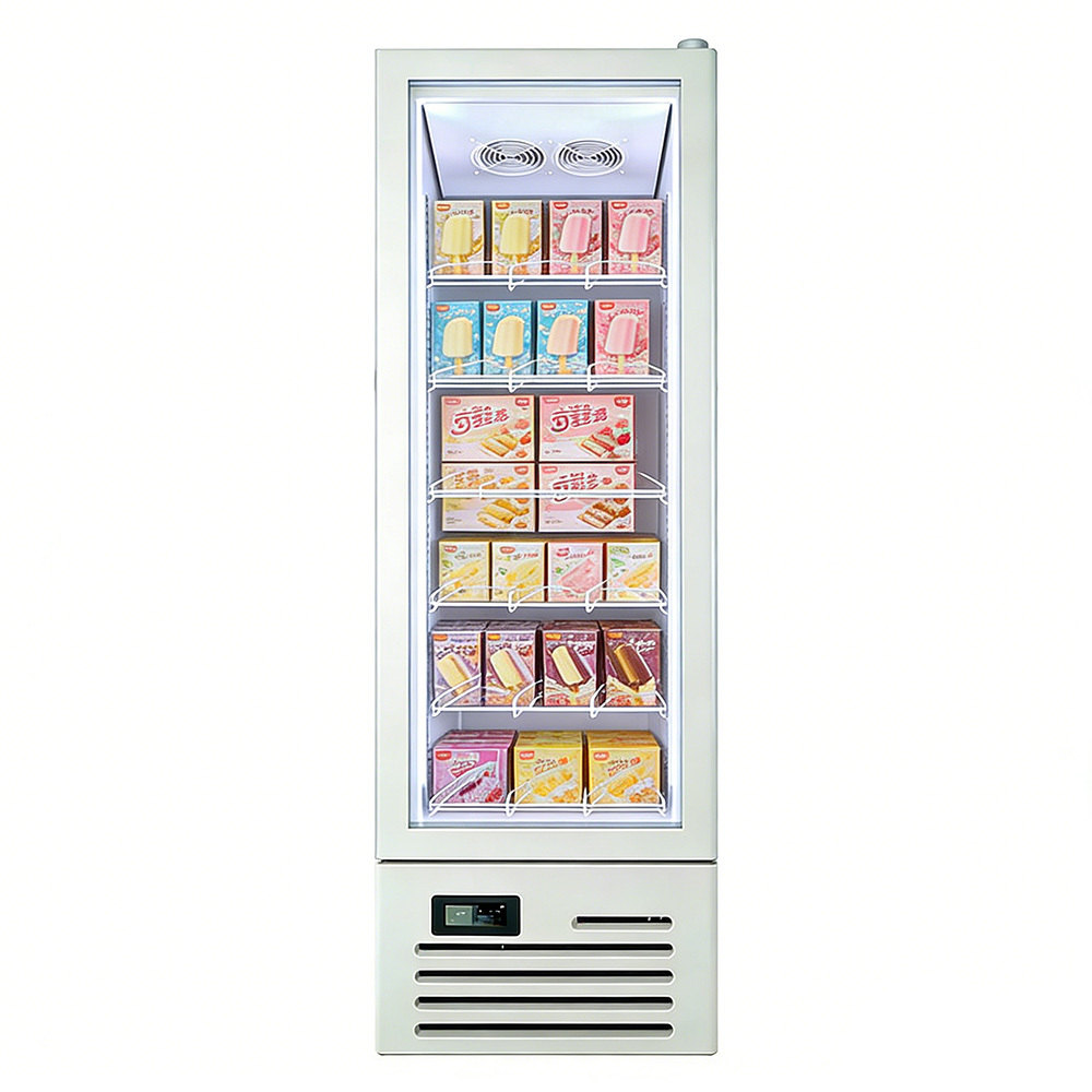 Commercial Glass Door Freezer Providing Durable Construction and Cooling for Daily in Supermarkets Cafe and Ice Cream Retail Settings