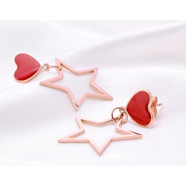 Rose Gold Pentagram Drop Earring for Women, Red Shell Stud Stainless Steel Earring Fashion Jewelry
