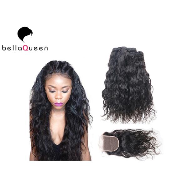 Закрытие шнурка волос 4*4 девственницы черноты 7А полной надкожицы бразильское естественное