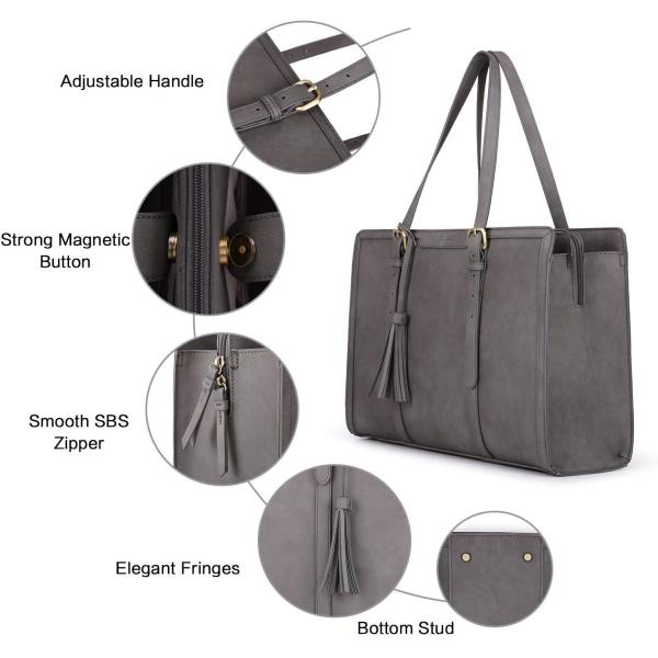 FOR WOMEN 15.6 INCH WORK TOTE BAGS PU LEATHER COMPUTER PURSE FOR BUSINESS OFFICE WITH 3 LAYER COMPARTMENTS