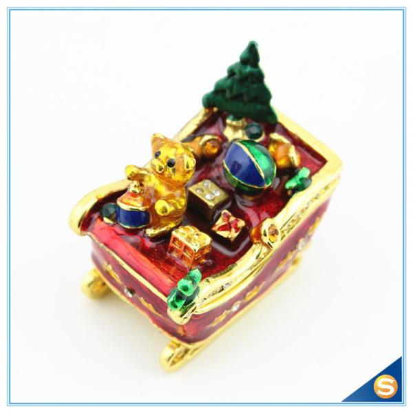 Enamel Craft Cute Bear Trinket Box Crystal Boat Shape Jewelry Box For Festival Gifts SCJ768